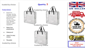 3 IKEA DIMPA STORAGE CLEAR REUSABLE HEAVY DUTY LAUNDRY BAG Moth & Moisture Proof - Picture 1 of 5