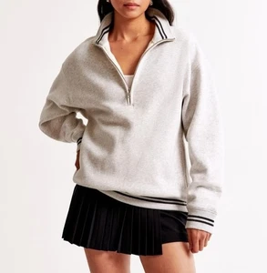 Neu mit Etikett Abercrombie & Fitch grauer Pullover Sweatshirt mit Viertelreißverschluss Damengröße S - Bild 1 von 12