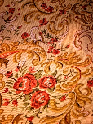 Remnant tapestry upholstery fabric roses tan background cottagecore 35 X 54" - Image 1 of 3