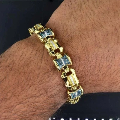 2.90 克拉黄色和蓝色钻石 14K 镀黄金声明链接手链 8 — 第 1/4 张图片