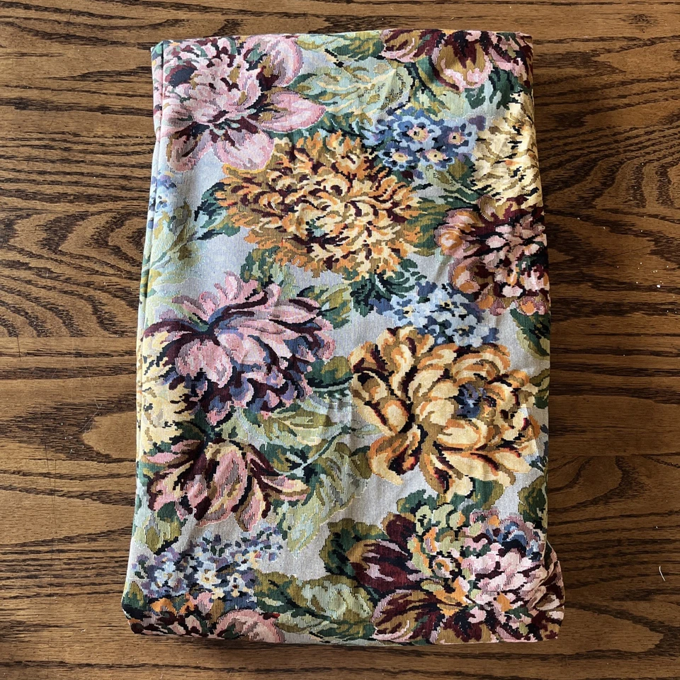 Vtg Cranston Print Works Tapestry Floral Cotton Fabric 1.5 + Yds Gold Blue Pink - Image 1 of 4