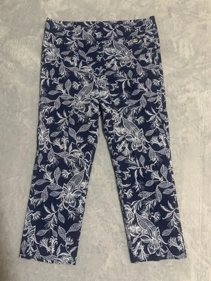 "Pantalones Capri Rafaella Azul Floral Elastizados Entrepierna 22"" Cintura 32"" Talla 12" Foto 1 de 4