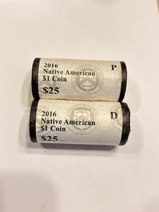 Pair 2016 P&D Mints Rolls Unopened Bu Mint Native American $1 Dollar Coins (50) - Picture 1 of 14
