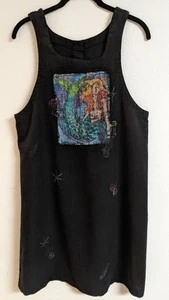 Women's Black Linen Sleeveless Mermaid Ocean Theme Casual Dress S/M - Picture 1 of 9