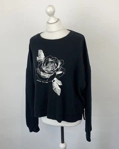 All Saints Romy Lo Sweat Sweatshirt Black Roses Flower Crew Neck Medium Women’s - Picture 1 of 11