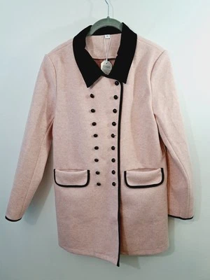 Chaqueta Abrigo Para Mujer Sin Marca Nueva Con Etiquetas Rosa Negro Borde Fieltro Sensación Guisante Sin Forro Mediana  Foto 1 de 4