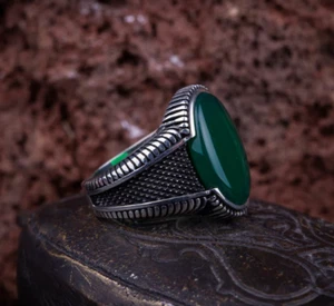 Turkish Handmade Jewelry 925 Sterling Silver Emerald Stone Mens Ring All Size 01 - Picture 1 of 7