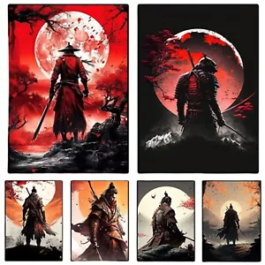 Poster opera d'arte quadro stampa su tela arte da parete vintage guerriero samurai giapponese - Foto 1 di 19