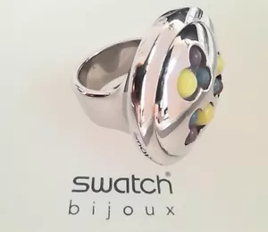 SWATCH BIJOUX SCHMUCK: RING "SPRINGWAY" (JRD017) EDELSTAHL / SILIKON *NEU / RAR* - Bild 1 von 2