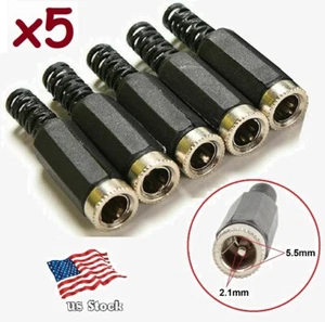 5-Pack DC Power 5.5x2.1mm Female (Soldered) Barrel Jack Connectors - Picture 1 of 8