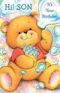 Cute BIRTHDAY Card FOR YOUNG SON, Teddy Bear Bubbles by Popular Greetings + ✉ - Picture 1 of 4