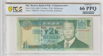 Fiji 2000 2 Dollars PCGS Certified Banknote UNC 66 PPQ Pick 102a - Image 1 of 2