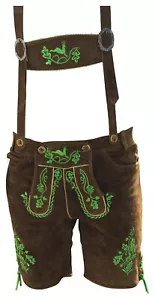 Trachtenlederhose Hose Herren Trachtenhose Echt Leder Träger + Gürtel 60 Braun - Bild 1 von 5