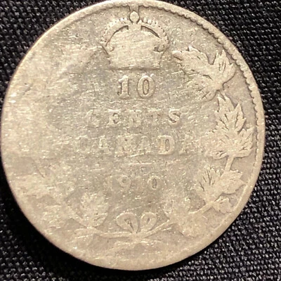 1910 Canada 10 Cents Silver Coin - King George V - G (Good) condition - Image 1 of 4