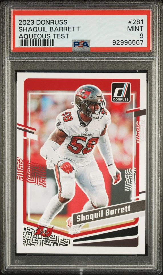 2023 Panini Donruss #281 Shaquil Barrett Aqueous Test PSA 9 - Image 1 of 2