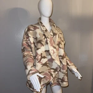 Chaqueta Sherpa Lucky Brand Mujer Frente Abierto Rosa Beige Camuflada Acogedora Talla L - Imagen 1 de 12