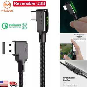 MCDODO 90 Degree Elbow QC4.0 3.0 Fast Charging Braided Type C USB Charger Cable - Picture 1 of 12