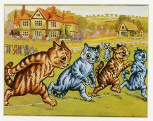 Louis Wain print SPORTING CATS RUNNING A RACE funny cat illustration art - Picture 1 of 3