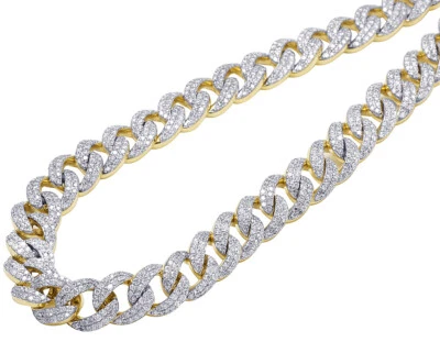Collar Gargantilla Oro Amarillo 10K Diamante Real 10MM Miami Eslabón Cubano 16 3/5 Ct 18" Foto 1 de 4