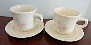 VINTAGE PFALZGRAFF TEA ROSE STONEWARE USA 4 PIECE SET OF 2 CUP AND 2 SOUCER - Picture 1 of 9