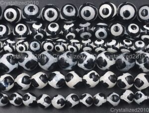 White Black Tibetan Agate Gemstone Mystical Eye Round Beads 6mm 8mm 10mm 15''