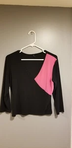Star City Women's Black & Pink V-Neck Casual Top made inUSA - Picture 1 of 4