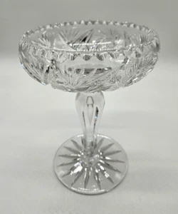 Vintage RARE Bohemian Deep Hand Cut Lead Crystal Star Of David Candy Compote - Picture 1 of 8