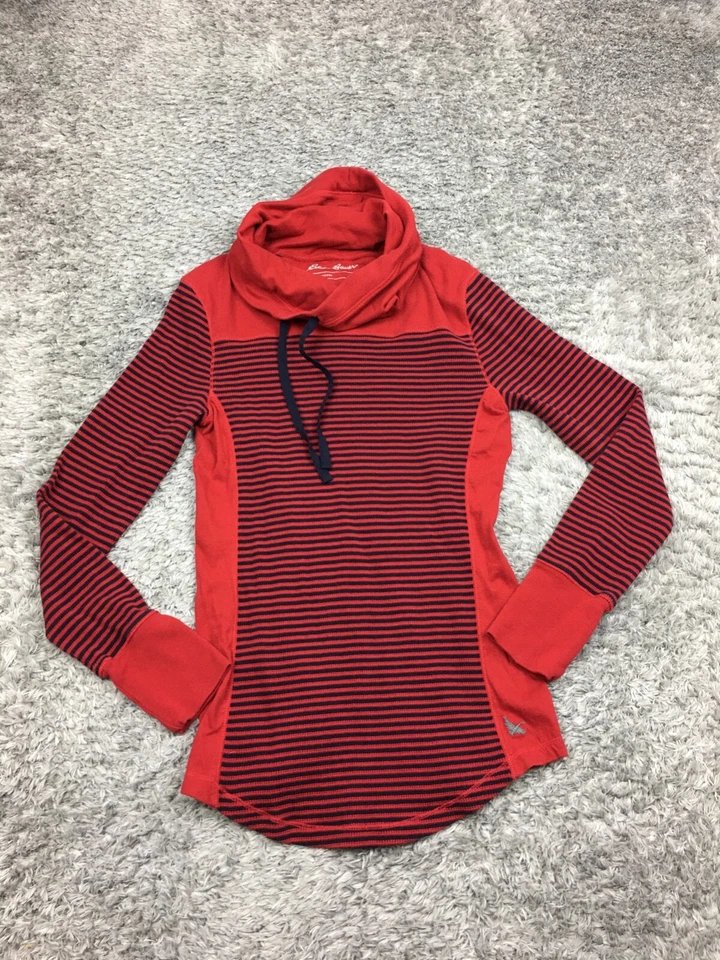Eddie Bauer 卫衣女式小号红色圆领条纹户外棉 — 第 1/4 张图片