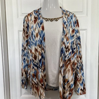 Combo Suéter Cárdigan Alfred Dunner Imitación Twinset Suroeste Cuentas Talla Grande 1X Foto 1 de 4