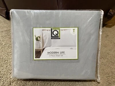 Living Quarters 3 Piece TWIN Sheet Set 200 TC Cotton Blend Gray Mist NEW - Image 1 of 4