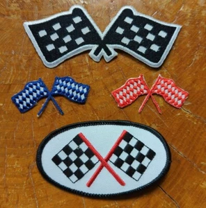 PICK 1! Checkered FLAGS patch - Embroidered winner iron on Nascar red blue USA - Picture 1 of 5