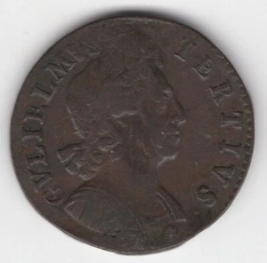1700 William III Halfpenny NICE! English coin w/ American Colonial usage F/VF+ - Picture 1 of 3