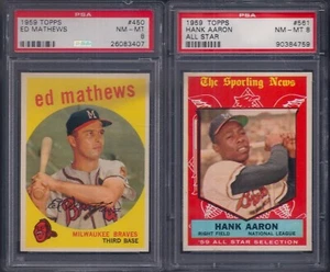 PSA 8 1959 Topps #561 Hank Aaron Braves All-Star RASOIR POINTU HAUT DE GAMME SEULEMENT LIRE - Photo 1/15