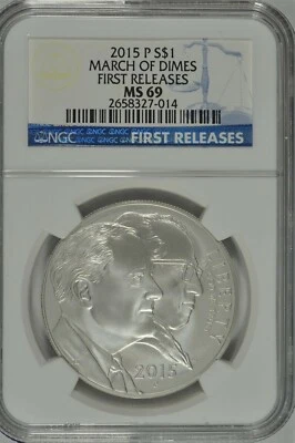 2015 P March of Dimes Uncirculated Silver Dollar NGC MS69 First Releases - Image 1 of 2
