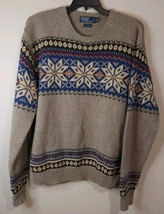 Polo Ralph Lauren Suéter Para Hombres XXL Beige Copo de Nieve Isla Nórdica Tejido Clásico - Imagen 1 de 10