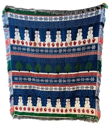 Snowman Blanket Woven Tapestry Throw/lap fringe 46x57" Winter Pat Meyers NWT - Image 1 of 3