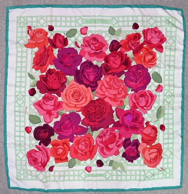 Auténtica bufanda HERMES "ROSERAIE" verde 100 % seda #61670 Foto 1 de 4