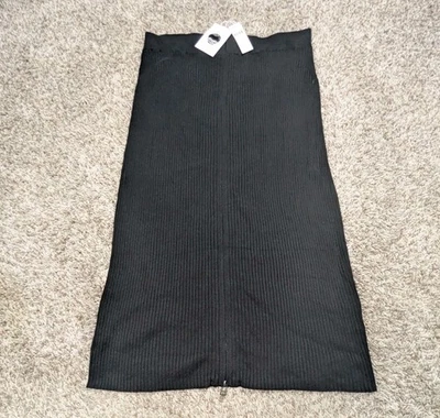 NEW Daily Practice Anthropologie Skirt Women's XL Black Ribbed Midi Zip Up - Image 1 of 4