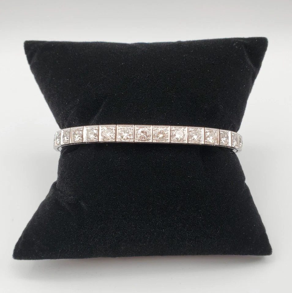 Brazalete de tenis estilo bloque de diamantes naturales de oro blanco de 14 k de 6,8 quilates corte brillante Foto 1 de 1