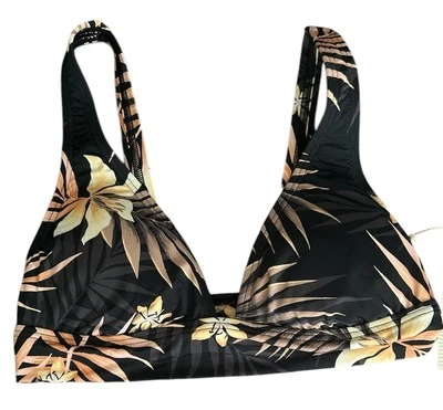 Top de bikini Billabong clásico con bandas para mujer negro estampado tropical talla XS Foto 1 de 3