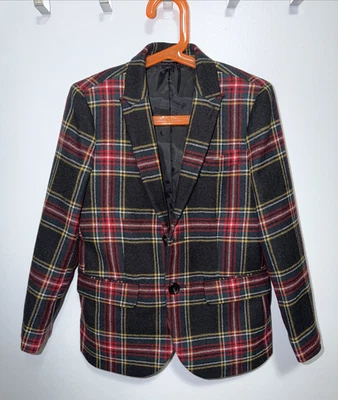 Chaqueta Blazer CREWCUTS Niños Ludlow Lana Cuadros Talla 7 Negro Rojo Verde Vacaciones Foto 1 de 4