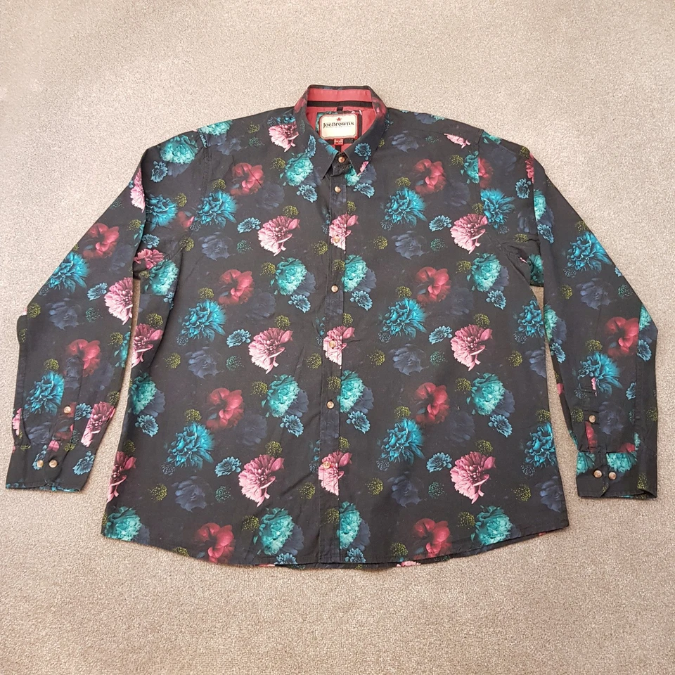Joe Browns мужская рубашка 2XL XXL черный коричневый цветочный повседневные моды 60-х 70-х праздник - Изображение 1 из 4