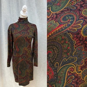 Ralph Lauren Vintage Blue Label Paisley Langarm Strick Wolle Rollkragen Kleid - Bild 1 von 9