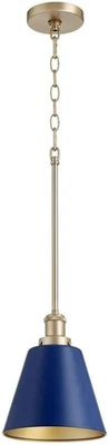 Mini Pendant | 8" W X 9.75" H | Blue with Aged Brass Finish | 1‑Light Medium Bas - Image 1 of 2