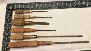 Lot of 6 Screwdrivers with Vintage Wooden Handles -- 8 to 16 inches - Picture 1 of 2