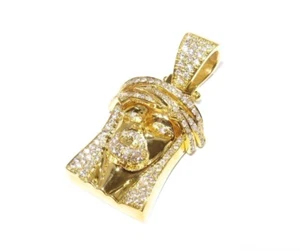 14k Yellow Gold 1.50ct Round Cut Prong Set White Diamond Small Jesus Pendant - Picture 1 of 8