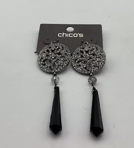 Chico’s Crystal/ Black Gun Metal Earrings NWTS - Picture 1 of 3