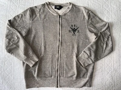 RRL Ralph Lauren Men’s Large Full Zip Sweater Grey Cotton Snow Beach Crest - Image 1 of 4
