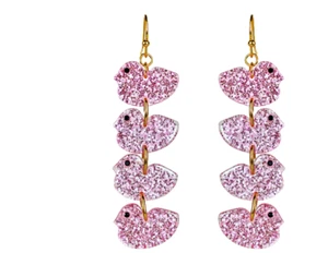 KIRKS FOLLY PINK Baby Chicks French Wire Easter Earrings Gold tone 2.25 in - Picture 1 of 5