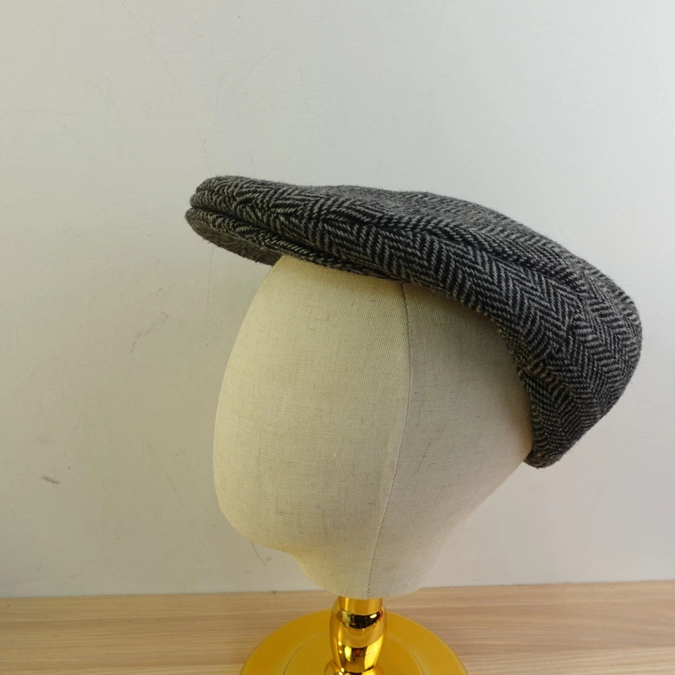 Vintage Stetson Herringbone Flat Cap Men L Black Tweed Ivy Cabbie Lined Duckbill - Image 1 of 4